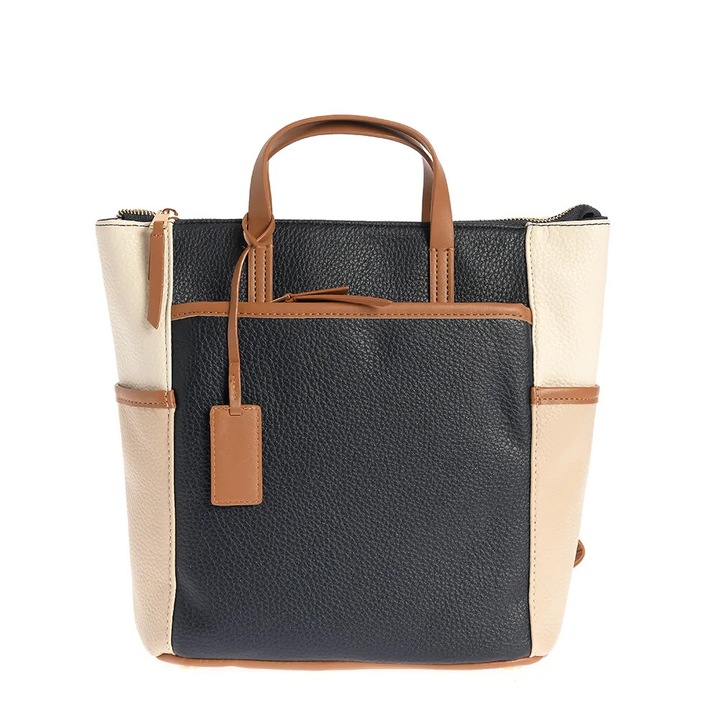 Rucsac bicolor Meli Melo, bleumarin și maro, 12x25x29cm, cu buzunar frontal