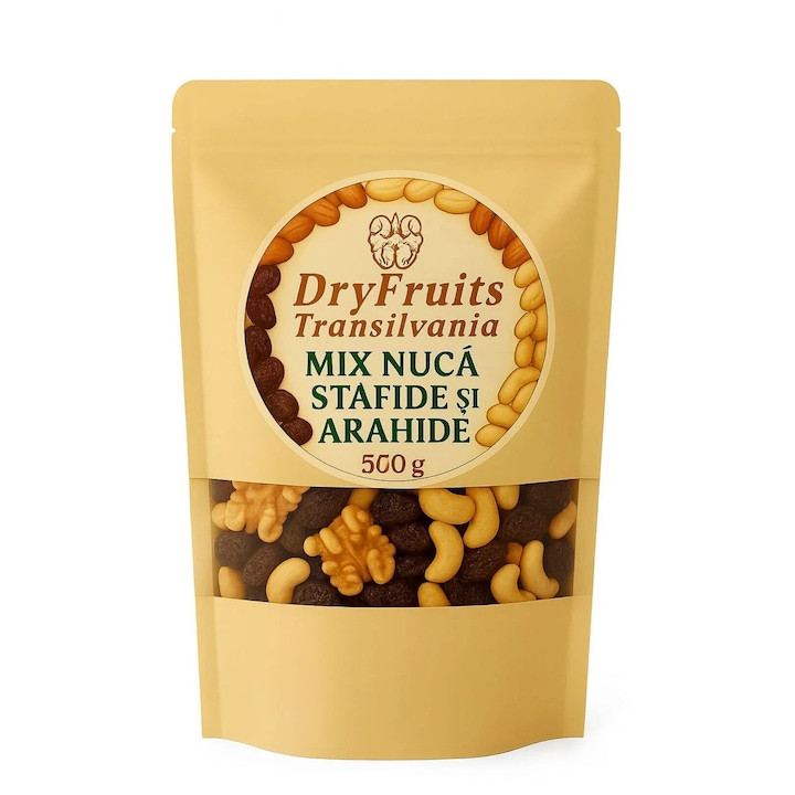 Mix de fructe, DRY FRUITS TRANSILVANIA, Mix nuca, stafide si arahide 500 g
