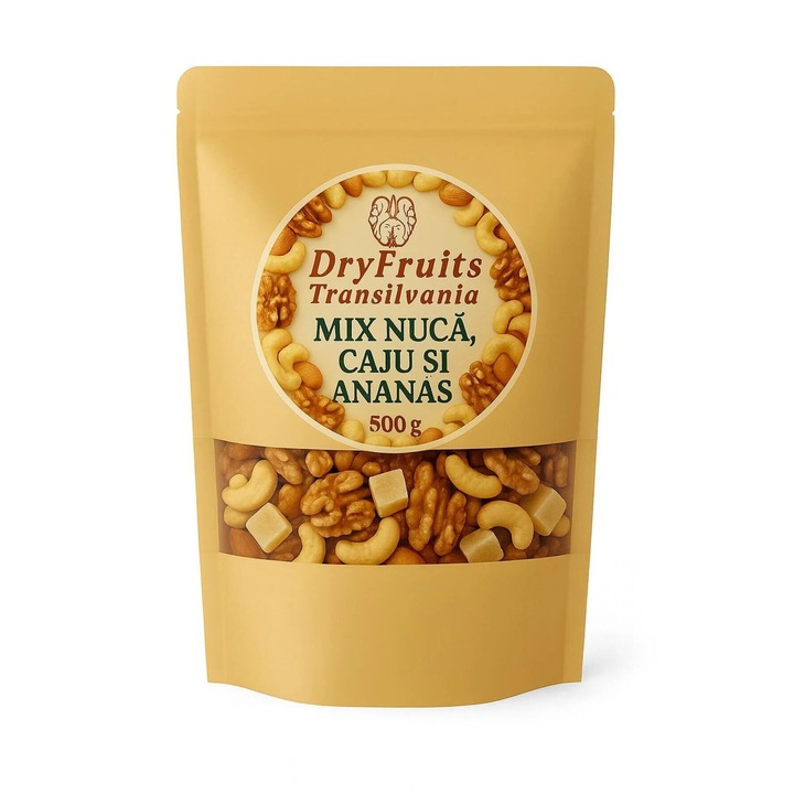 Mix de fructe, DRY FRUITS TRANSILVANIA, Mix nuca, ananas si caju 500 g
