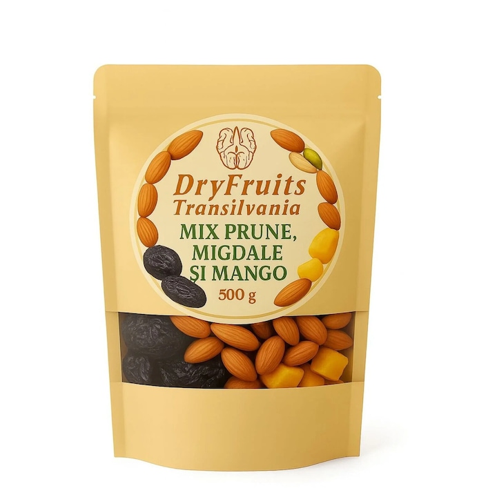 Mix fructe uscate, DRY FRUITS TRANSILVANIA, Mix prune, mango si migdale, 500 g