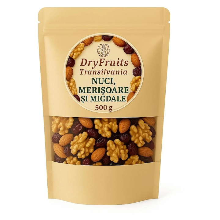 Mix de fructe, DRY FRUITS TRANSILVANIA, Mix nuci, merisoare si migdale 500g