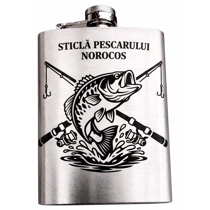 Sticla inox personalizata text - Cadou Pescar - Sticla Pescarului Norocos