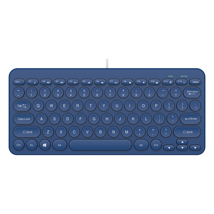 Tastatura USB cu cablu, mini taste circulare silentioase, albastra