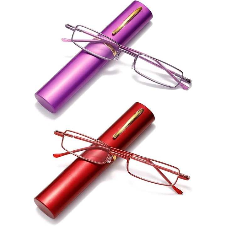 Set de ochelari de citit portabili, metal negru, cu balamale cu arc, protectie anti-reflexie, protectie impotriva luminii albastre, 2.0mm