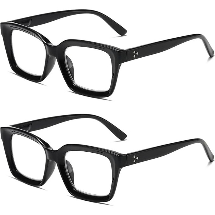 Set de doua perechi de ochelari de citit, unisex, negru, marime mare, lentile 2.0mm