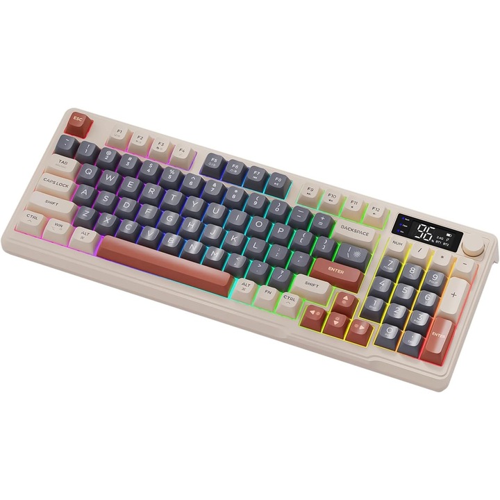 Tastatura wireless, 96 taste, iluminare colorata, buton volum, set pentru gaming, 38.5x14.5x4cm, alb