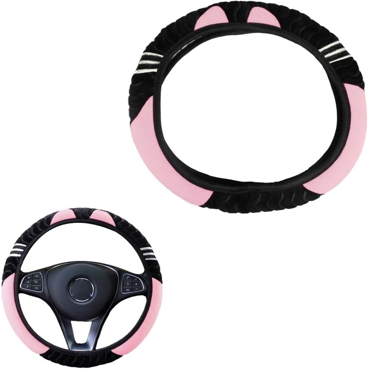 Husa volan auto, roz, universala, non-alunecare, din microfibra, usor de instalat