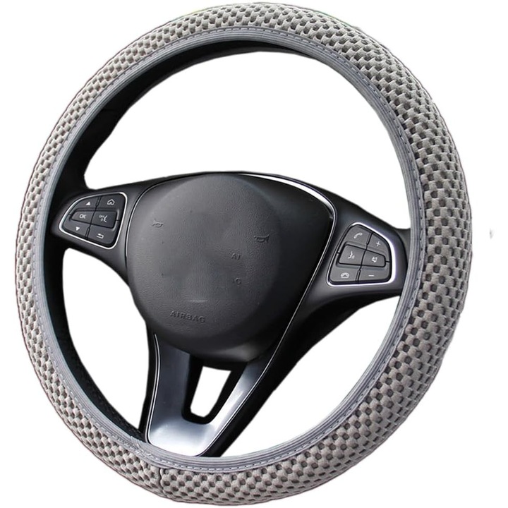 Husa volan universal, 37-38 cm, antiderapant, material respirabil, gri