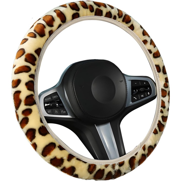 Husa volan elastica, imprimeu leopard, 36-38 cm, calduroasa si pufoasa, set