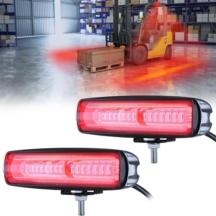 Set 2 proiectoare LED de siguranta pentru stivuitoare 30W, 12-80V DC, rosu, impermeabil IP68