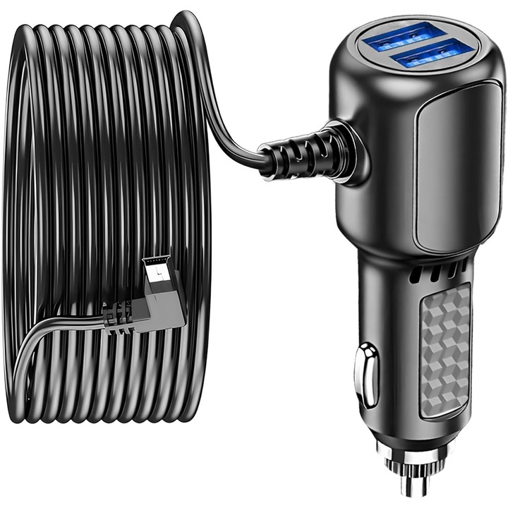 Incarcator auto multifunctional, 3.5A, 2 porturi USB, cablu mini USB, 3.5m