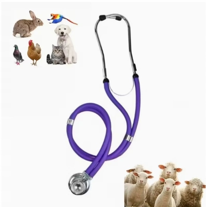 Stetoscop veterinar, metalic, cu două capete, violet, profesional, 1 bucată