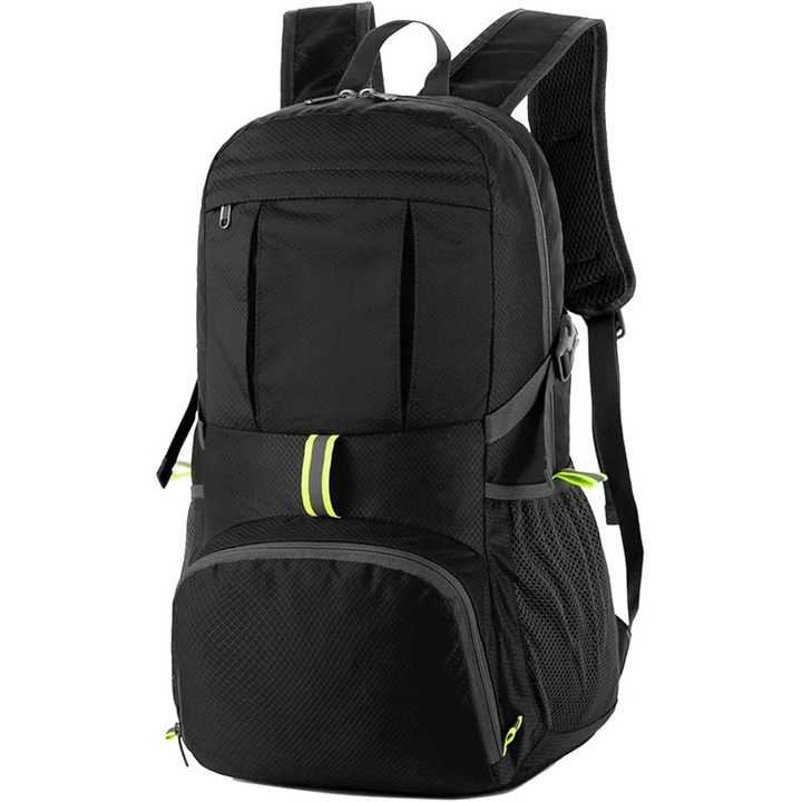 Rucsac pliabil 35L, impermeabil, capacitate mare, negru, 45x30x16cm