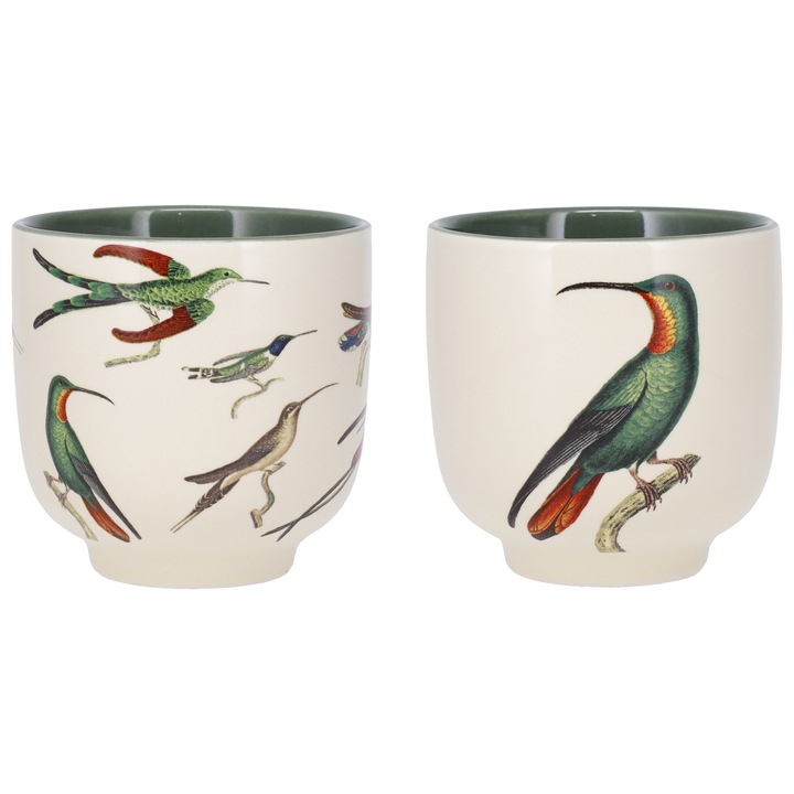 Set 2 pahare - Encyclopedia Oiseaux Vert, Portelan, Verde, 200 ml
