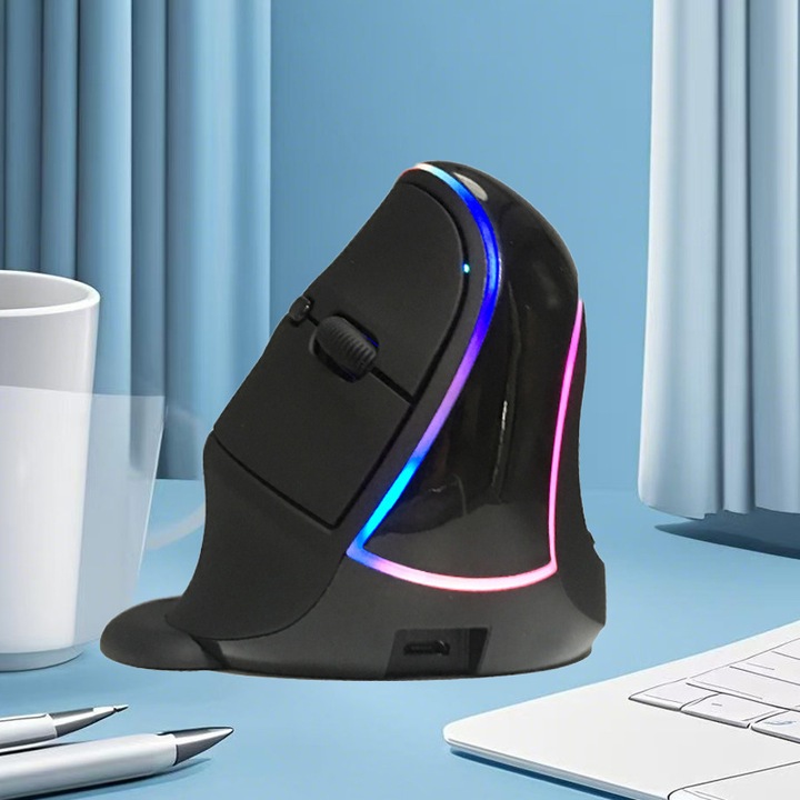 Mouse vertical wireless reincarcabil TC, tri-mod, ergonomic, Bluetooth, multicanal