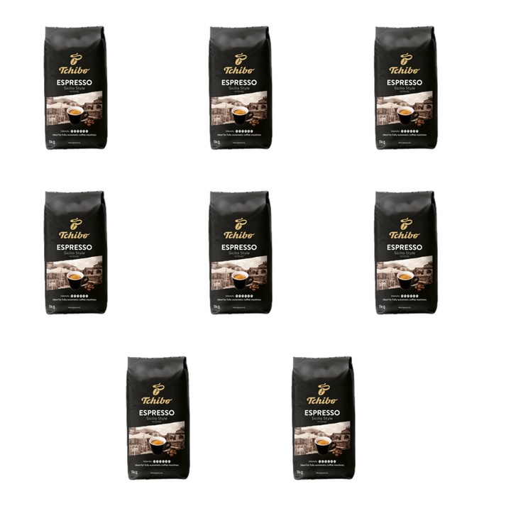 Boabe de cafea, Tchibo, espresso stil sicilian, set de 8, 1000 g, prajire intensa