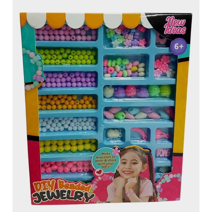 Set creativ cu margelute colorate, bratari, coliere