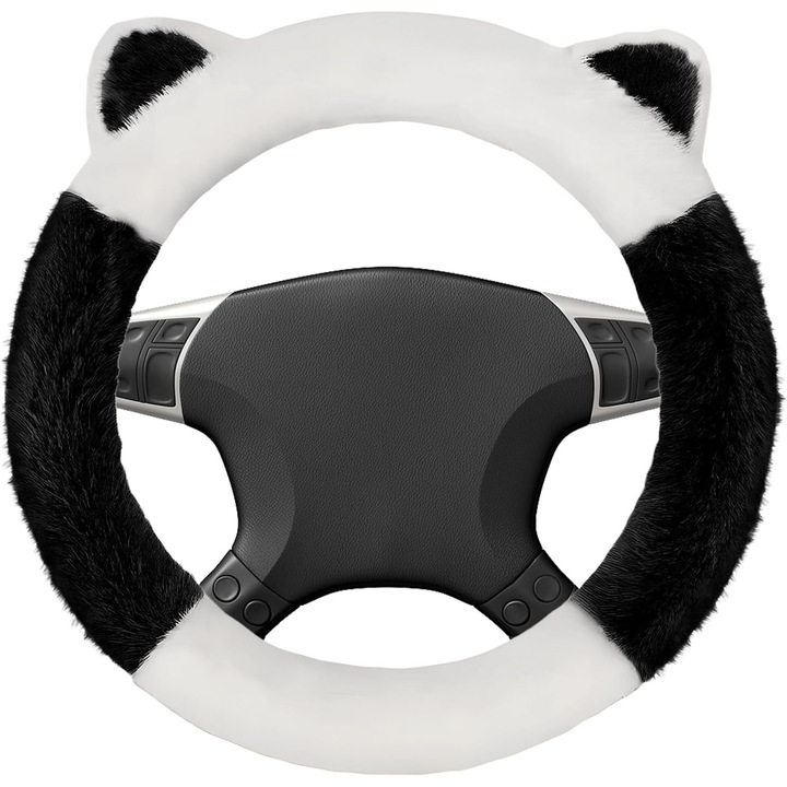 Husa volan auto, design cu urechi, calduroasa si antiderapanta, dimensiune universala 38cm, multicolor