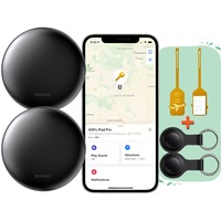 Set 2 Dispozitive Anti-Pierdere MODAC®, Compatibil iPhone si Android, Aplicatie Find My, Localizare prin Bluetooth, Alerta Obiecte Uitate, pentru Chei, Bagaje, Copii, Suport din Silicon, Baterie si Eticheta Bagaj Incluse, Negru
