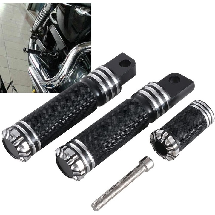Pedale si suporturi pentru picioare din aluminiu, set, pentru motociclete Harley-Davidson, design subtire, suprafata antiderapanta, negru