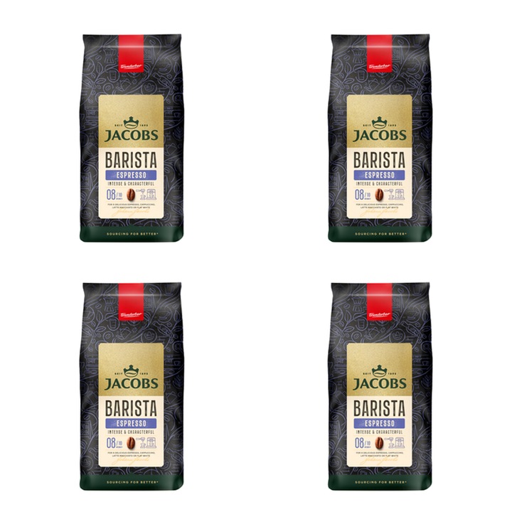 Boabe de cafea, Jacobs Douwe Egberts, Barista Espresso, 1 kg, pachete de 4, pentru espresso, pentru cafele cu lapte, multicolor, set de 4, material: cafea, tara de origine: Germania, greutate bruta unitara: 1, 02