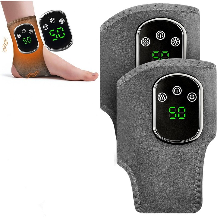 Masajer electric pentru glezna, set de 2 piese, 3 niveluri de masaj, 5 moduri de control al temperaturii, gri