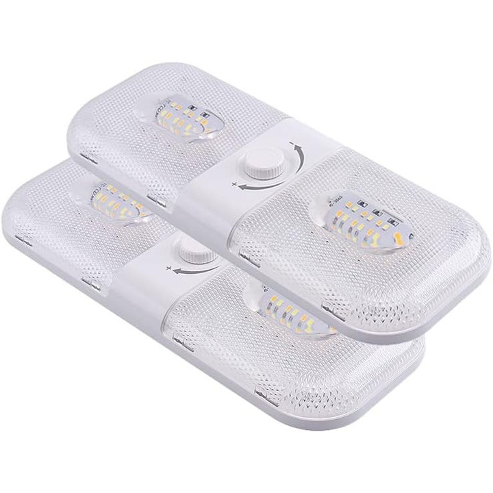 Set de 2 lumini LED 12V cu comutator, 3 temperaturi de culoare, 10W, 1000L, pentru iluminat interior RV, van, remorca si barca