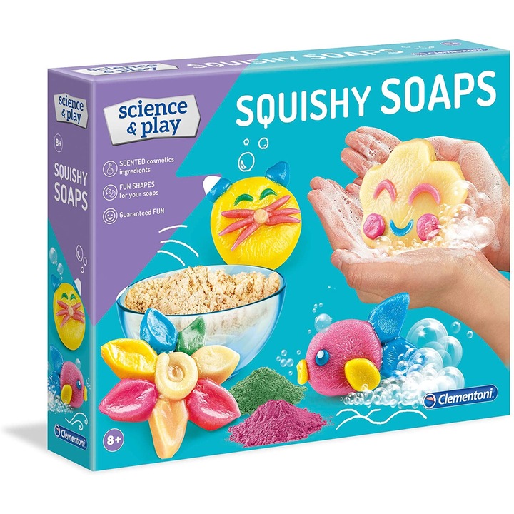 Joc educativ, Clementoni, Science & Play, Set Squishy Soaps, pentru fete, 8 ani