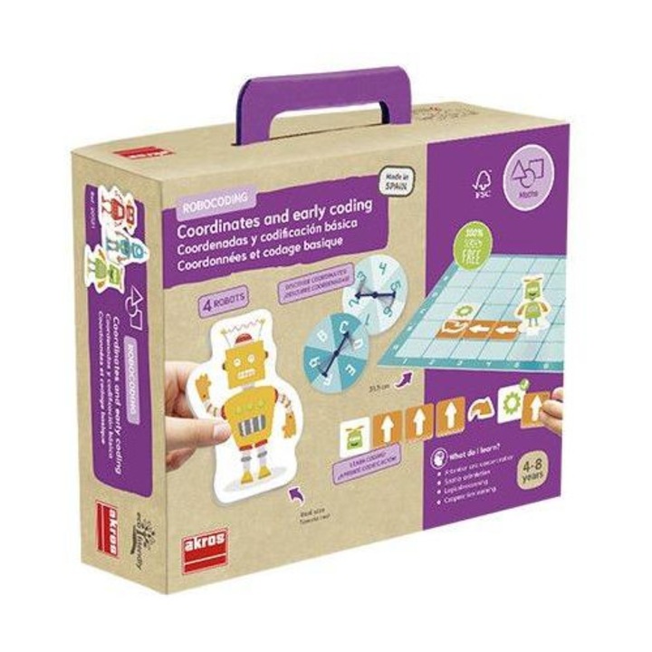 Joc educațional Akros Robocoding, coordonate și programare, 31.5x31.5cm, 4-8 ani