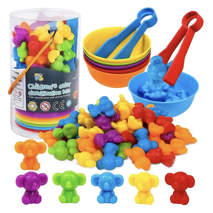 Jucărie educativă de sortare Curcubeu, Ursuleți Koala, 17x9x9cm, cauciuc, pentru 3 ani+