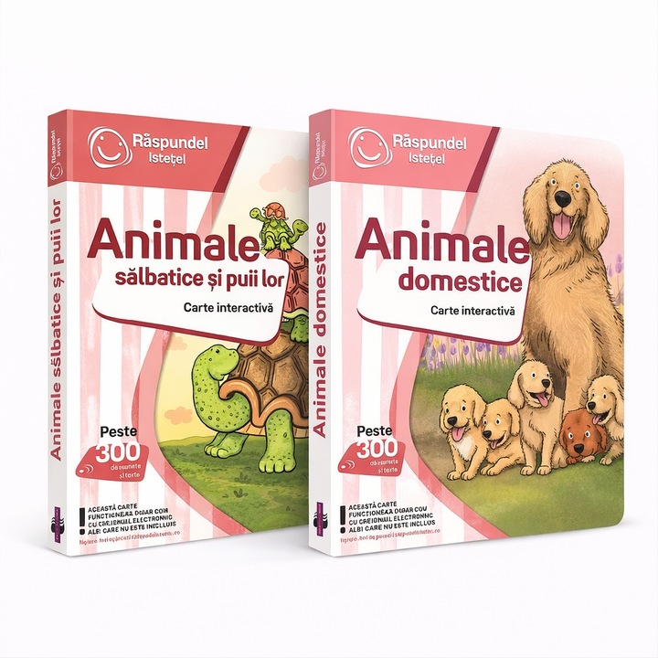 Set 2 carti interactive Raspundel Istetel, Animale domestice si Animale salbatice, pentru copii 2+ ani, cartonate