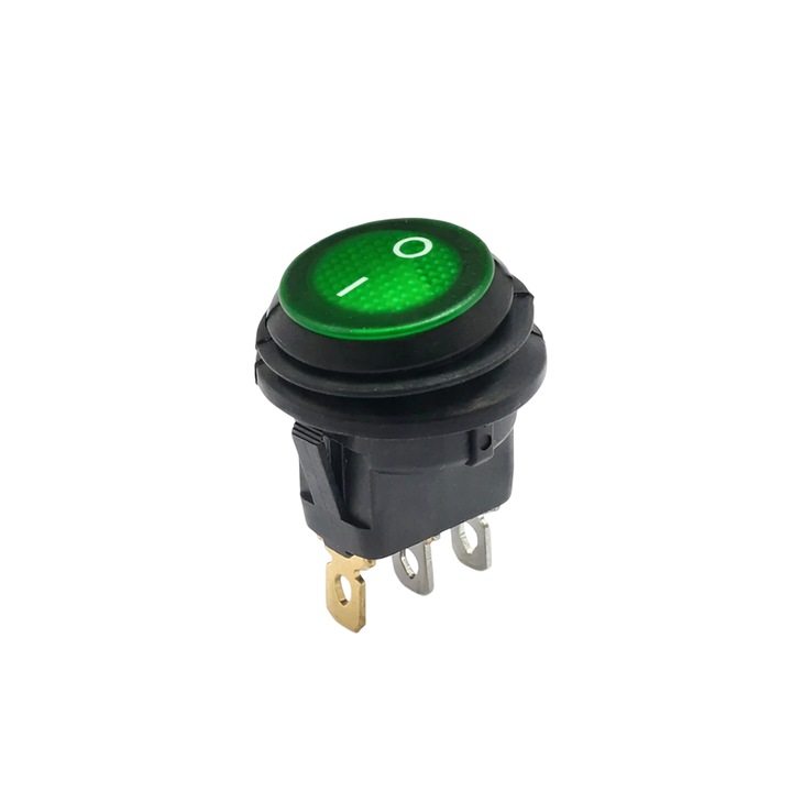 Intrerupator rotund ON-OFF FILN, LED verde, IP67, 20mm
