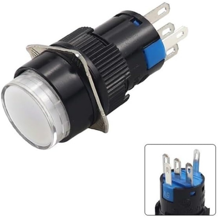 Buton rocker rotund iluminat alb, FILN, O17.5mm, montaj în panou, 3A, 5-24V DC