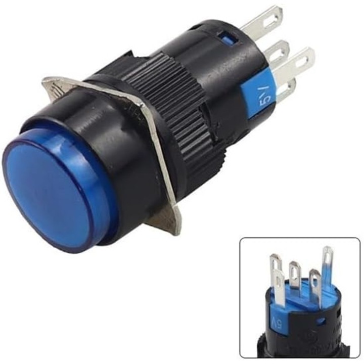Buton rocker iluminat albastru, FILN, 17.5mm, 3A, montaj panou