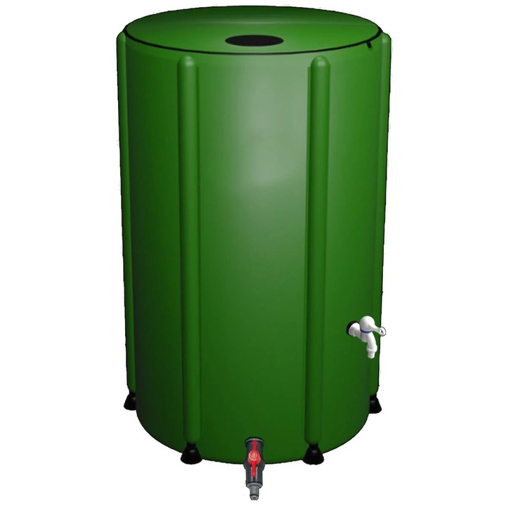 Rezervor apa pluviala pliabil 250L cu robinet si filtru, PVC rezistent UV, 6 tevi picioruse, 60x88 cm, verde