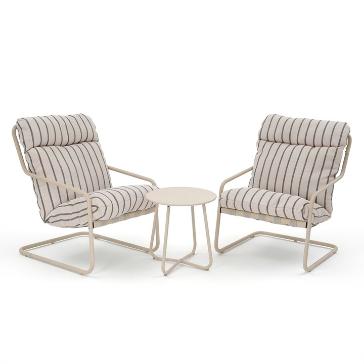 Set mobilier gradina/terasa 2 fotolii si masuta, Maison Mex0 KORO, bej/dungi