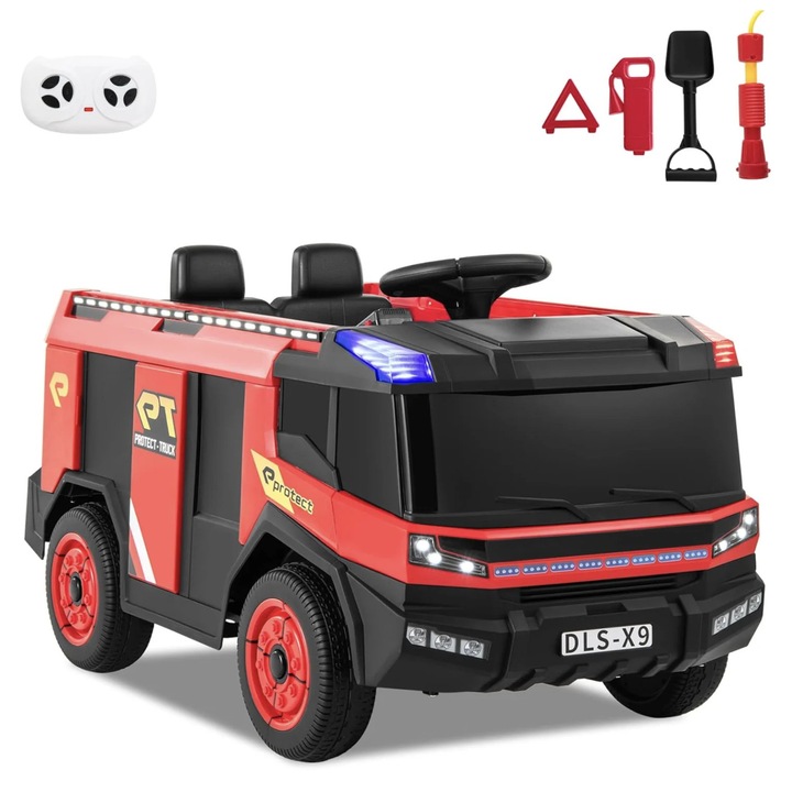 Mașină electrică Pompieri CWT, cu telecomandă, 2 motoare, 12V, roți PVC, 102x56x58 cm, 3-8 ani