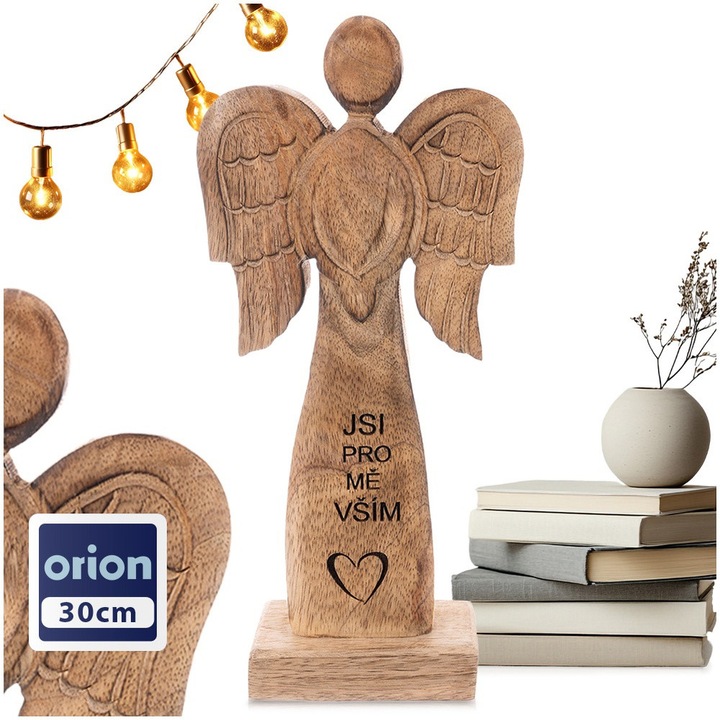 Figurină decorativă, Orion, înger cu aripi metalice, natur/negru, 13.5x4.5x30 cm