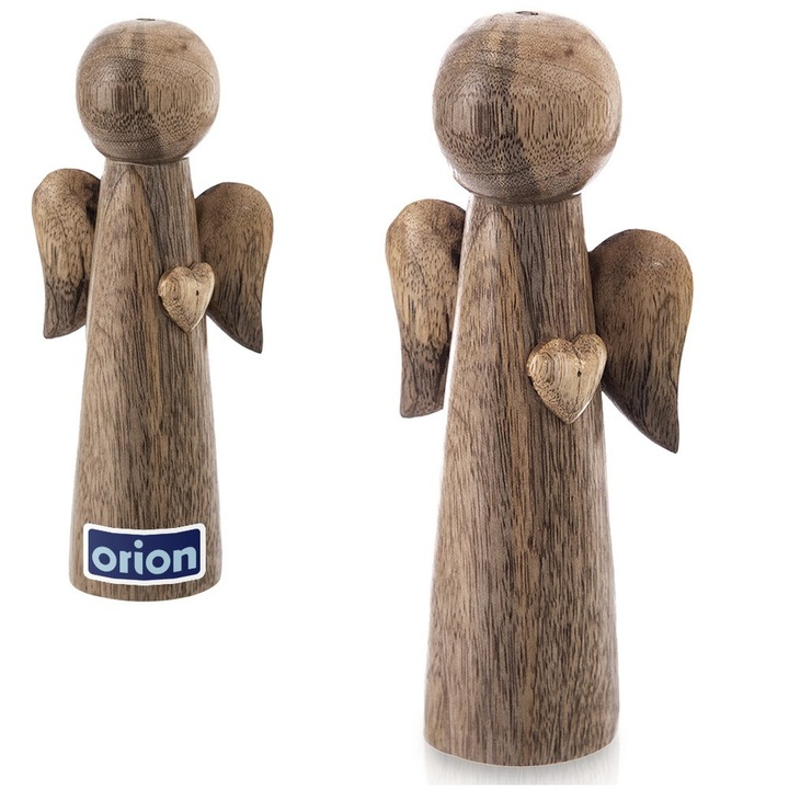 Figurina decorativă de Crăciun Inger, Orion, lemn de mango, natural, 10x4.5x21 cm