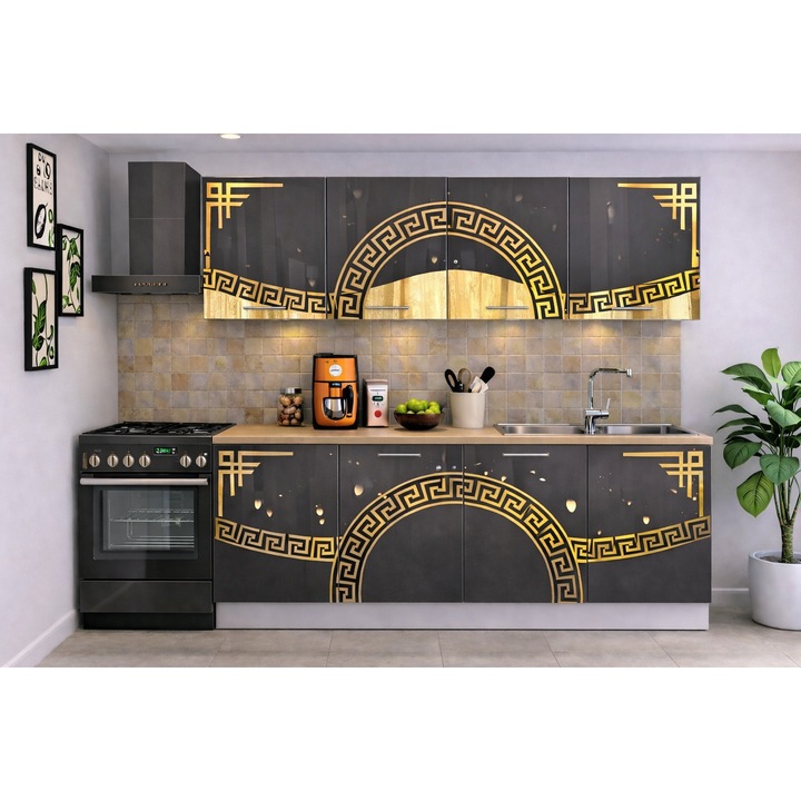 Set mobilă bucătărie Verona 200 cm, gri, PAL