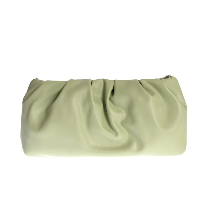 Clutch verde pastel cu design plisat modern