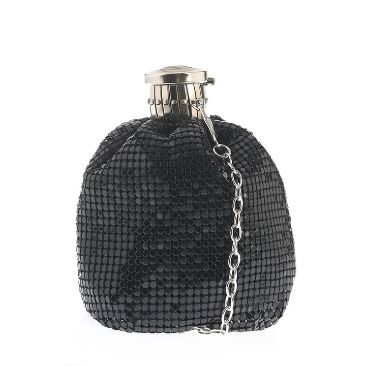 Clutch negru sofisticat cu structura extensibila si lant detasabil