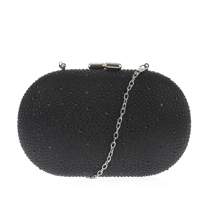 Clutch elegant oval cu pietre negre