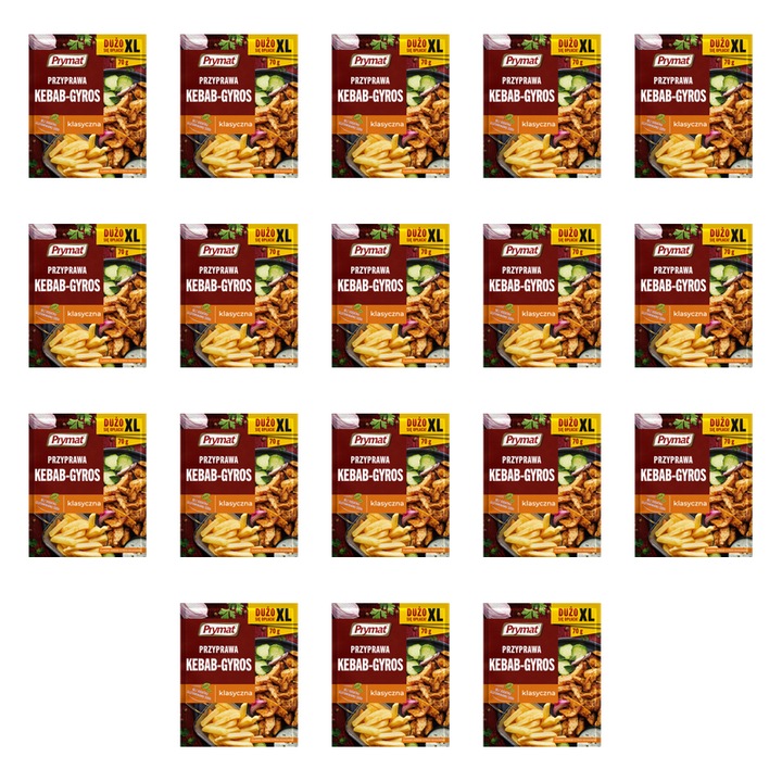 Amestec condimente, Prymat, kebab - gyros clasic, 70g, set 18 pachete, pentru miel și carne de pasăre
