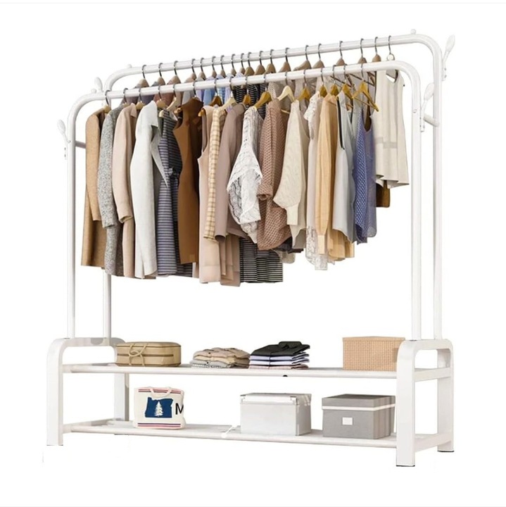 Suport haine dublu, alb, 48kg, 96x44x162cm