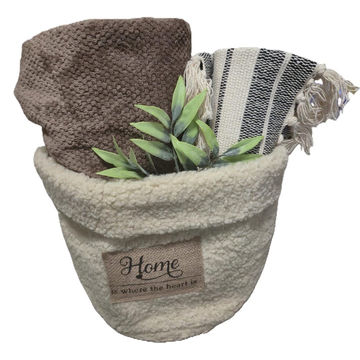 Set cadou pentru casă, pătura și covoraș textil, culori neutre, 50x70cm