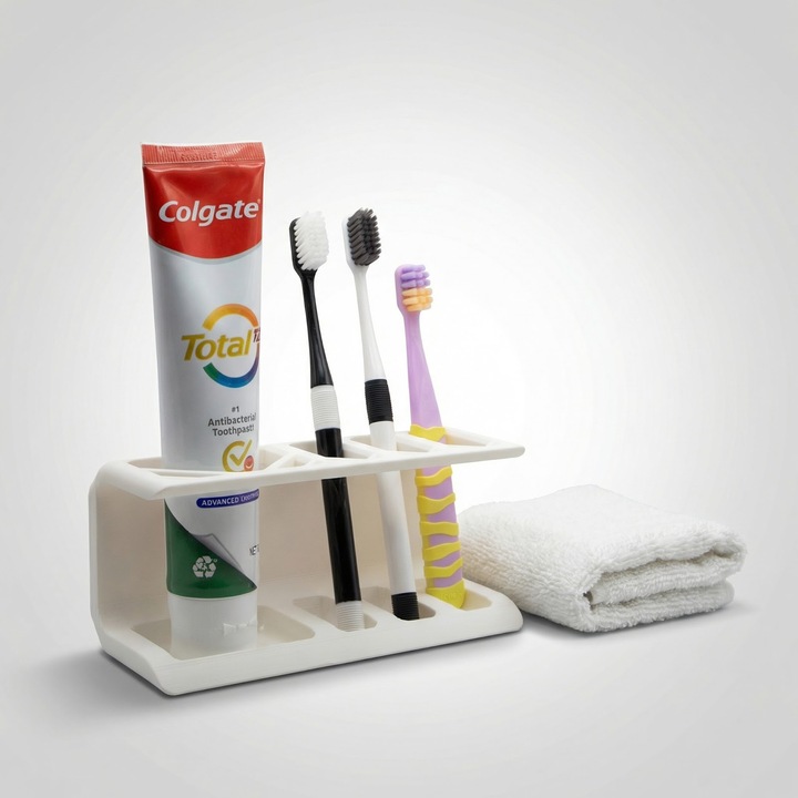 Suport periute, Alb, Plastic PLA, 18 cm, design modern, compartimentare inteligenta