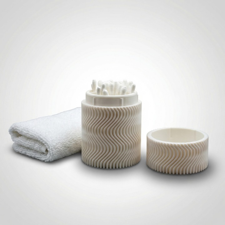 Recipient pentru betisoare urechi, alb, plastic PLA, texturat, 6 cm