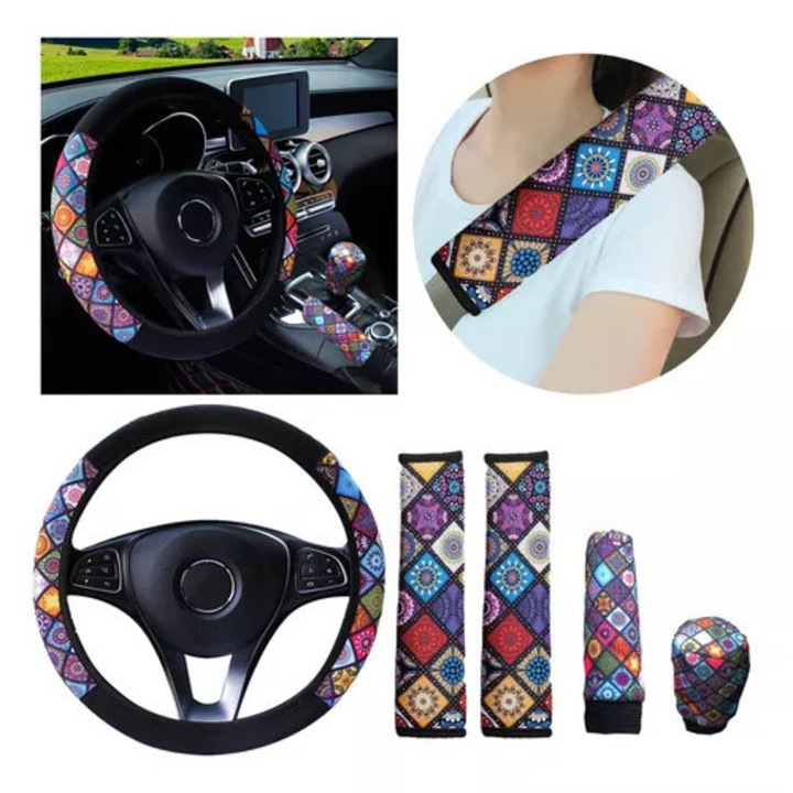 Set 5 huse volan auto, stilat si antiderapant, 38 cm