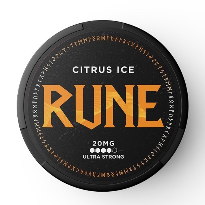Pouch cu nicotina Rune, Citrus Ice, 20mg, 20 pliculete, aroma citrice, efect revigorant